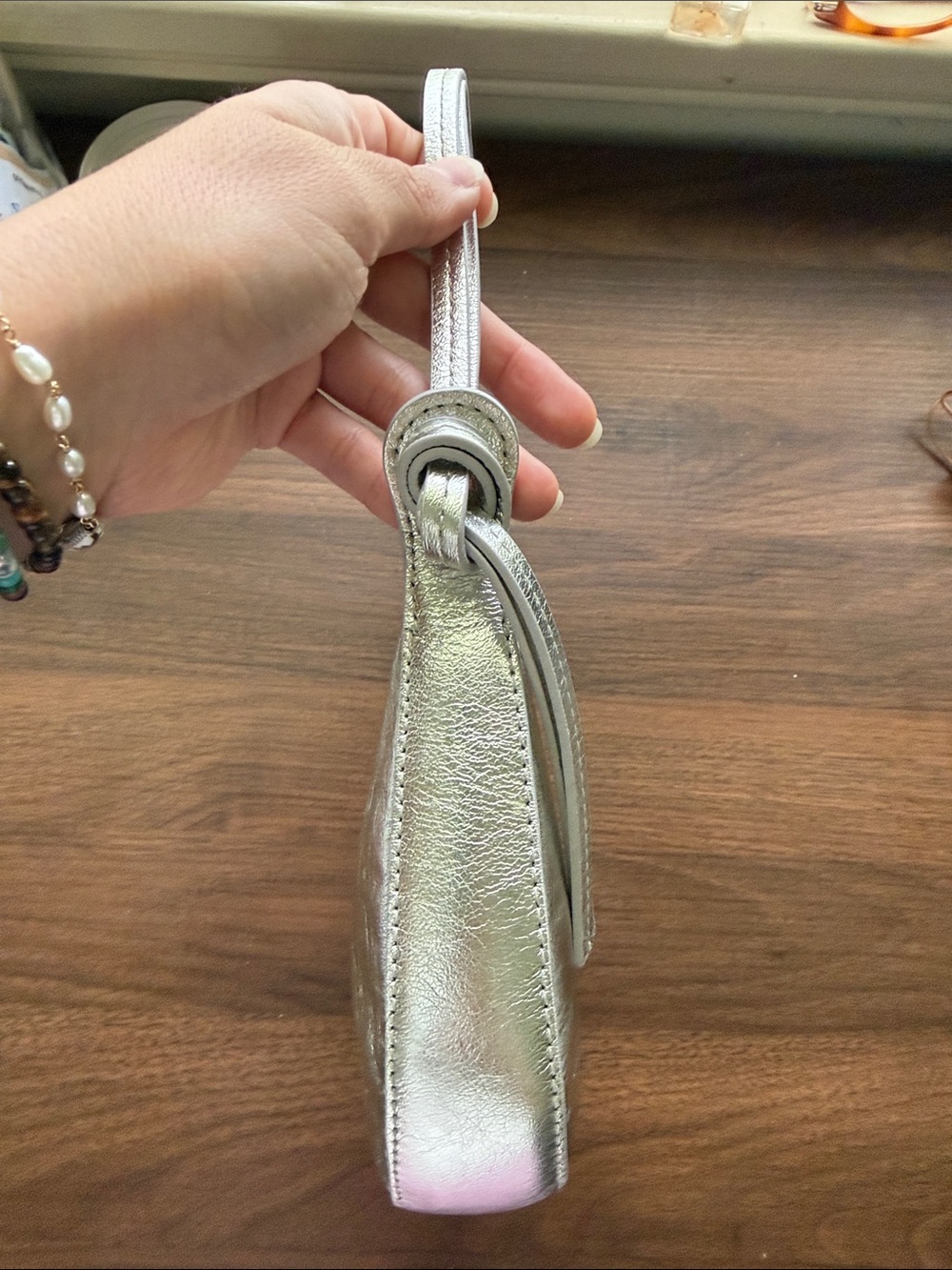 REFORMATION Mini Rosetta Shoulder Bag, Tumbled Silver - Picture 10 of 12